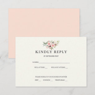 Cartão RSVP de Casamento com Flores Rosadas - Crem