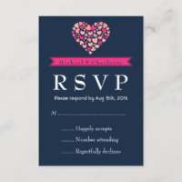 Cartão RSVP de Casamento Cor-de-Rosa Azul marinho 