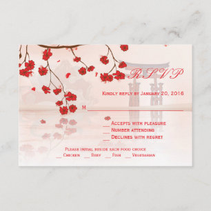 Cartão RSVP de casamento da cereja asiática