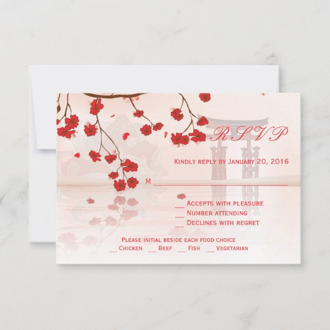 Cartão RSVP de casamento da cereja asiática (Frente)