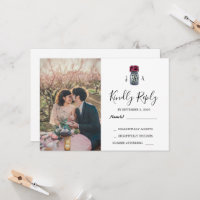 Cartão RSVP de casamento da foto do Mason jar Rust