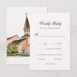 Cartão RSVP de Casamento da Igreja de Cores Aquáti