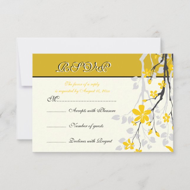 Cartão RSVP de casamento das flores amarelas da Ma (Frente)