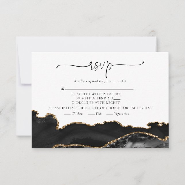 Cartão RSVP de Casamento de Agato Dourado de Chic  (Frente)