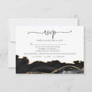 Cartão RSVP de Casamento de Agato Dourado de Chic
