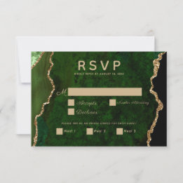 Cartão RSVP de Casamento de Agato Verde Emerald Do