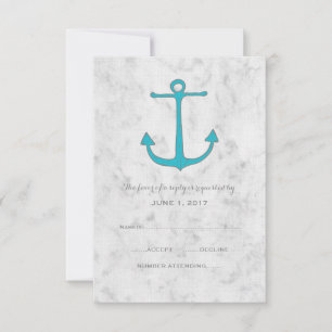 Cartão RSVP de Casamento de Âncora Russo Turquesa