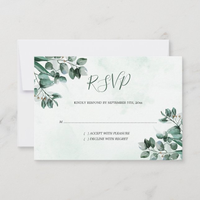 Cartão RSVP de Casamento de Aquarela Eucalyptus Fo (Frente)