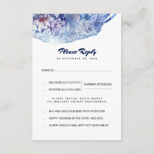 Cartão RSVP de Casamento de Aquarelas Azul e Púrpu