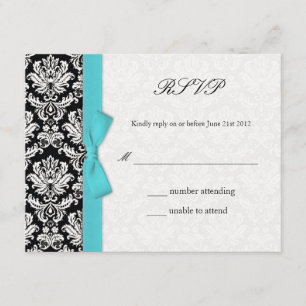 Cartão RSVP de Casamento de Arco Damask Turquoise