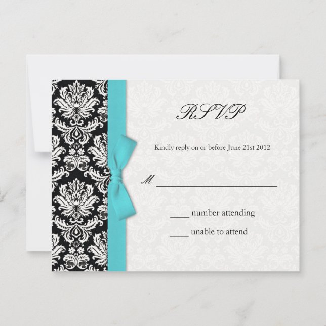 Cartão RSVP de Casamento de Arco Damask Turquoise (Frente)