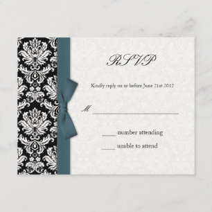 Cartão RSVP de Casamento de Arco Teal Damask