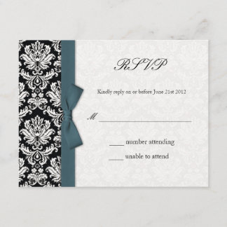 Cartão RSVP de Casamento de Arco Teal Damask