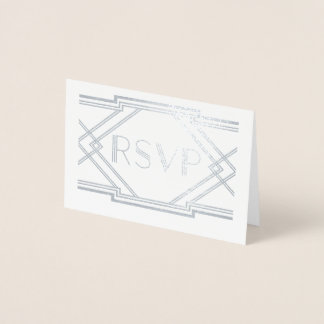 Cartão RSVP de Casamento de Arte da Silver Foil De