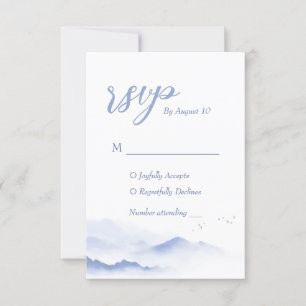 Cartão rsvp de casamento de aves e montanhas azuis