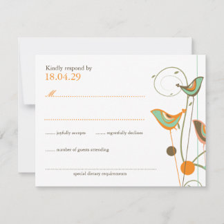 Cartão RSVP de Casamento de Aves e Sujãs de Verão