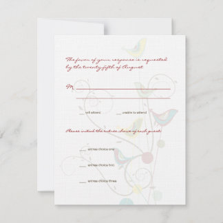 Cartão RSVP de Casamento de Aves e Sujãs de Verão