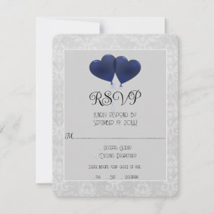 Cartão RSVP de Casamento de Balões de Coração Azul