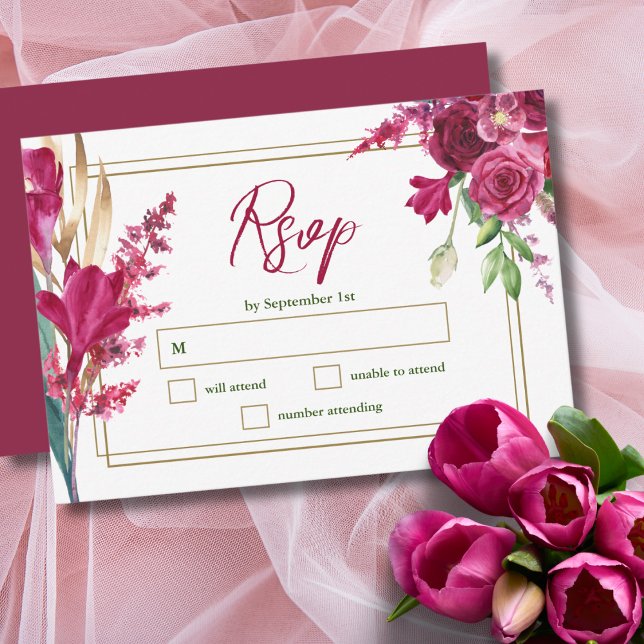Cartão RSVP de Casamento de Bloom e Dourado Bloom  (Criador carregado)