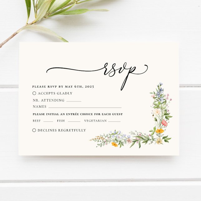 Cartão RSVP de Casamento de Boho Beige Wildflower (Criador carregado)