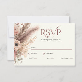 Cartão RSVP de Casamento de Boho Pampas Grass Terr