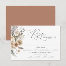 Cartão RSVP de Casamento de Boho Rustic Pampas Gra