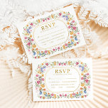 Cartão RSVP de Casamento de Boho Wildflower Colorf<br><div class="desc">Imprima seus convidados com este design elegante, mas alegre, com flores silvestres coloridas de aquarela misturadas com folhagem verde-luxuosa. Use os campos de texto para personalizar o cartão com seu próprio texto e detalhes. Se quiser alterar o estilo da fonte, a cor ou o posicionamento do texto, basta clicar no...</div>