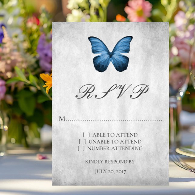 Cartão RSVP de Casamento de Borboleta Azul (Blue Butterfly Wedding RSVP Card)