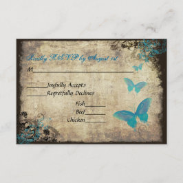 Cartão RSVP de Casamento de Borboleta Azul Vintage