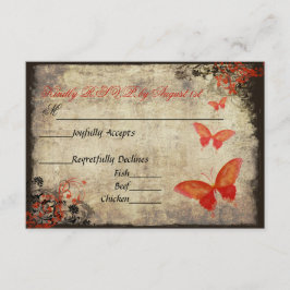 Cartão RSVP de Casamento de Borboleta Red Vintage