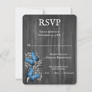 Cartão RSVP de Casamento de Borboleta Russa Azul