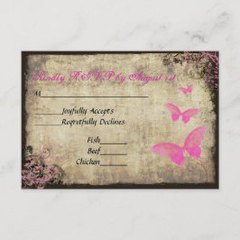 Cartão RSVP de Casamento de Borboleta Vintage Rosa
