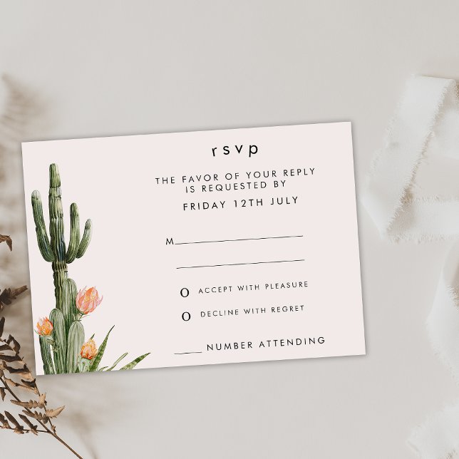 Cartão RSVP de Casamento de Cactus Floral Laranja  (Criador carregado)