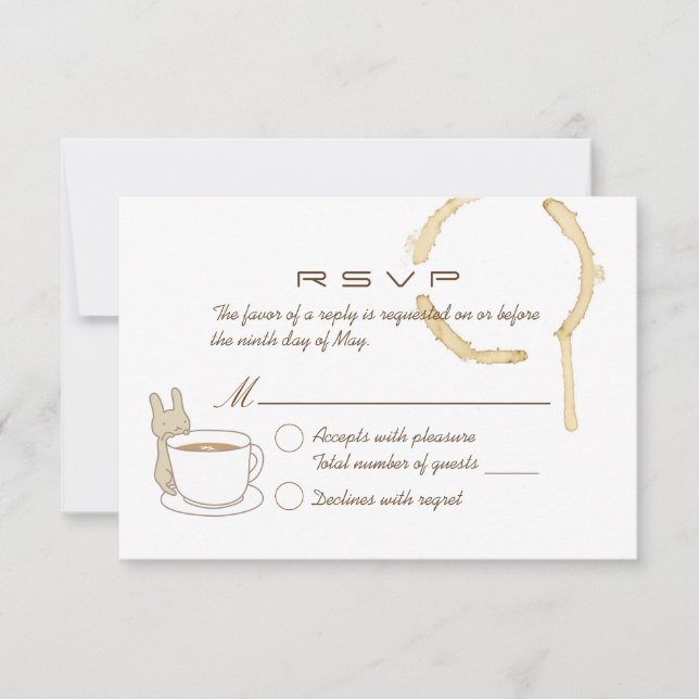 Cartão RSVP de Casamento de Café e Coelho (Frente)