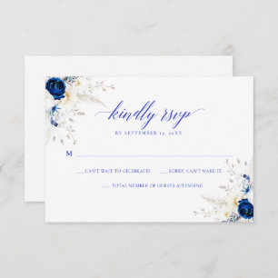 Cartão RSVP de Casamento de Caligrafia Azul do Hor