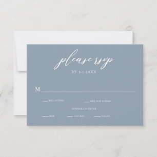 Cartão RSVP de Casamento de Caligrafia Azul Elega