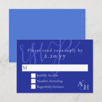 Cartão RSVP de Casamento de Caligrafia Azul Escuro