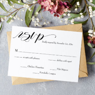 Cartão RSVP de Casamento de Caligrafia Elegante