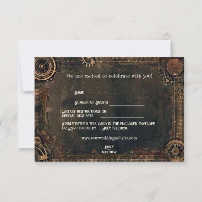 Cartão RSVP de Casamento de Casamento de Steampunk (Frente)