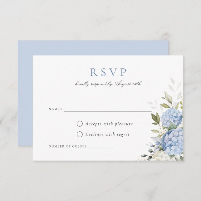 Cartão RSVP de Casamento de Casamento Elegante Blu (Frente/Verso)