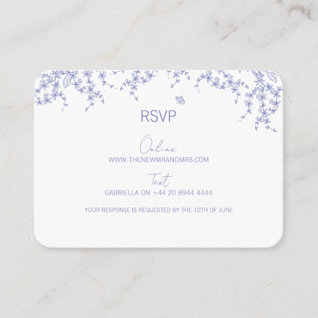 Cartão RSVP de Casamento de Chinoiserie Azul (Frente)