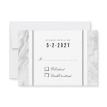 Cartão RSVP de Casamento de Cinza Branca Elegante