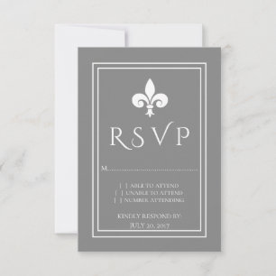 Cartão RSVP de Casamento de cinza Fleur de Lis
