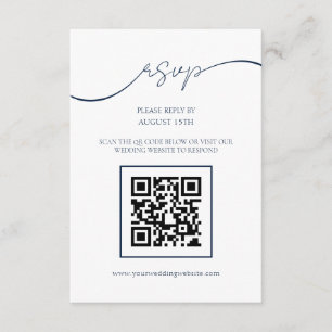 Cartão RSVP de Casamento de Código QR Azul de Mari