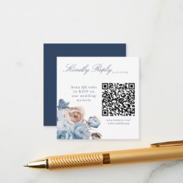 Cartão RSVP de Casamento de Código QR Azul Dusty