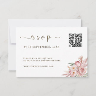 Cartão RSVP de Casamento de Código QR com Florais 