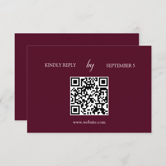 Cartão RSVP de Casamento de Código QR de Burgundy  (Frente/Verso)
