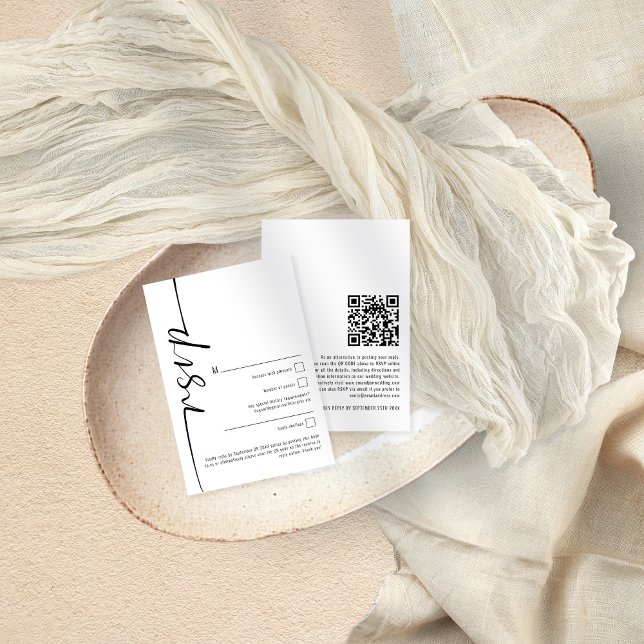 Cartão RSVP de Casamento de Código QR de Caligrafi (Criador carregado)