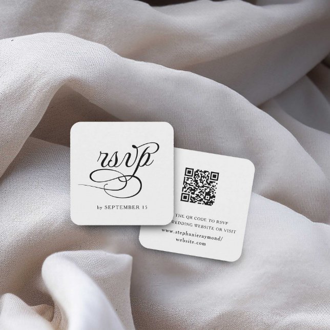 Cartão RSVP de Casamento de Código QR de Caligrafi (Criador carregado)