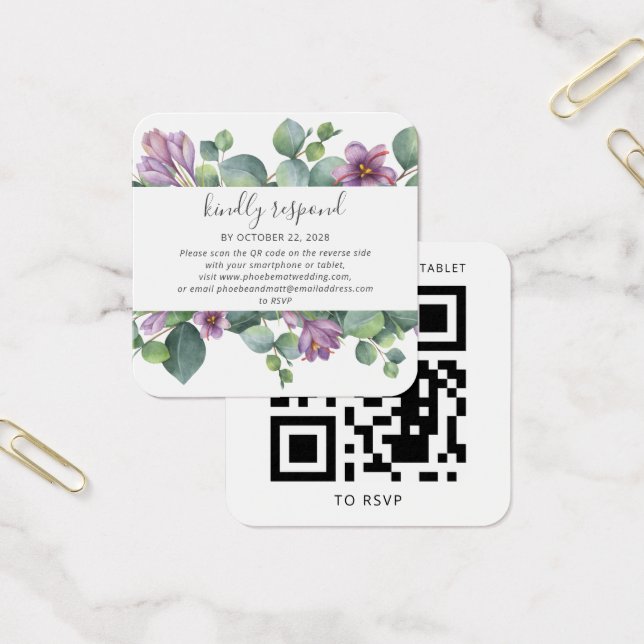 Cartão RSVP de Casamento de Código QR de Eucalyptu (Escritótio)